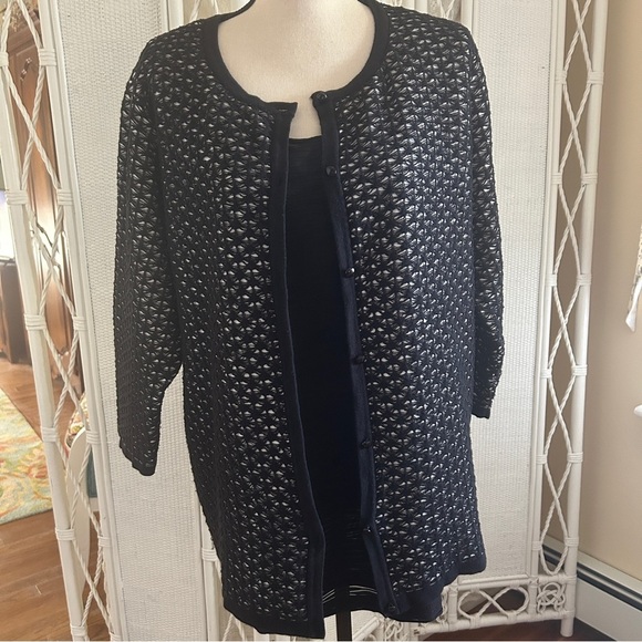 AK Anne Klein Sweater Open Lacy Knit Black and White Cardigan Plus size 3X - Picture 6 of 15